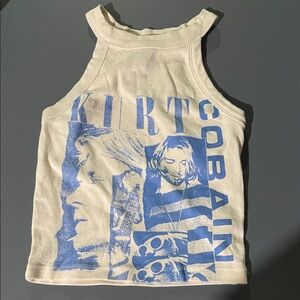 American Eagle Outfitters Cream Tank with Blue Graphic